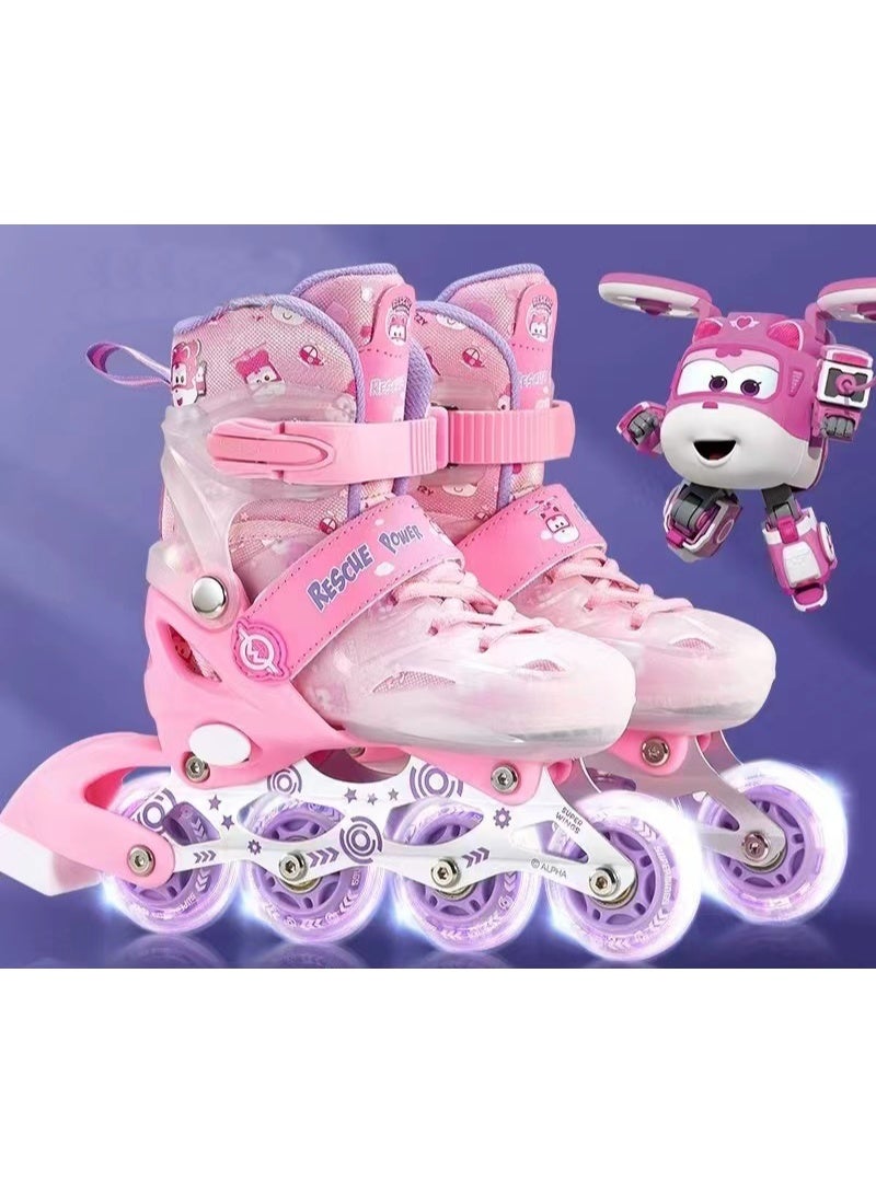 زلاجات دوارة (Inline Skates) قابلة للتعديل للأولاد والبنات، مزودة بعجلات مضيئة وحماية كاملة للقدم، وتتميز بتصميم جذاب بطابع رواد الفضاء؛ مثالية للاستخدام في الهواء الطلق وللمبتدئين. - Image 2