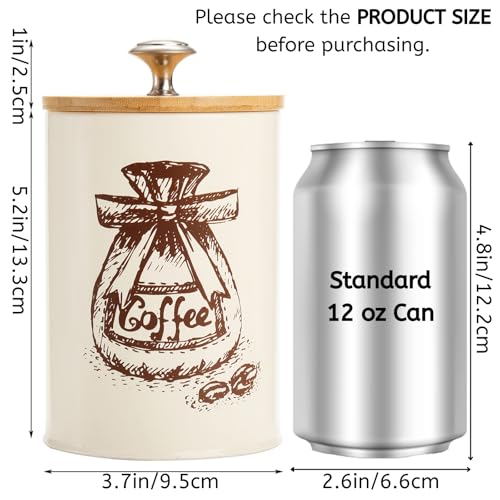 Youeon Small Canister Sets for Kitchen Counter, 25 Oz Coffee Sugar Tea Canister Set, Metal Vintage Kitchen Container 3 Pack, Food Storage Containers with Bamboo Lid, Farmhouse Decor, Beige - Image 2