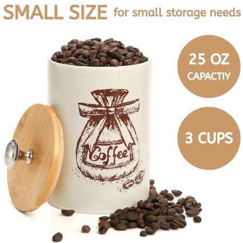 Youeon Small Canister Sets for Kitchen Counter, 25 Oz Coffee Sugar Tea Canister Set, Metal Vintage Kitchen Container 3 Pack, Food Storage Containers with Bamboo Lid, Farmhouse Decor, Beige - Image 3