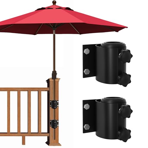 EliteShade USA Full Aluminum NonRust Deck Umbrella Mount Heavy Duty Metal Patio Umbrella Base Stand 2 Piece Outdoor Umbrella Holder for Deck Railing Black - Image 1