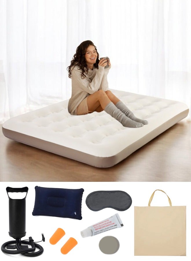 ZCM-HAPPY Thick Foldable Outdoor Camping Air Mattress Bed - Portable, Inflatable, Ultra-Comfortable with Hand Pump, Air Pillow and Accessories, Ideal for Camping, Hiking, and Travel (203x152x22 cm) - Image 1