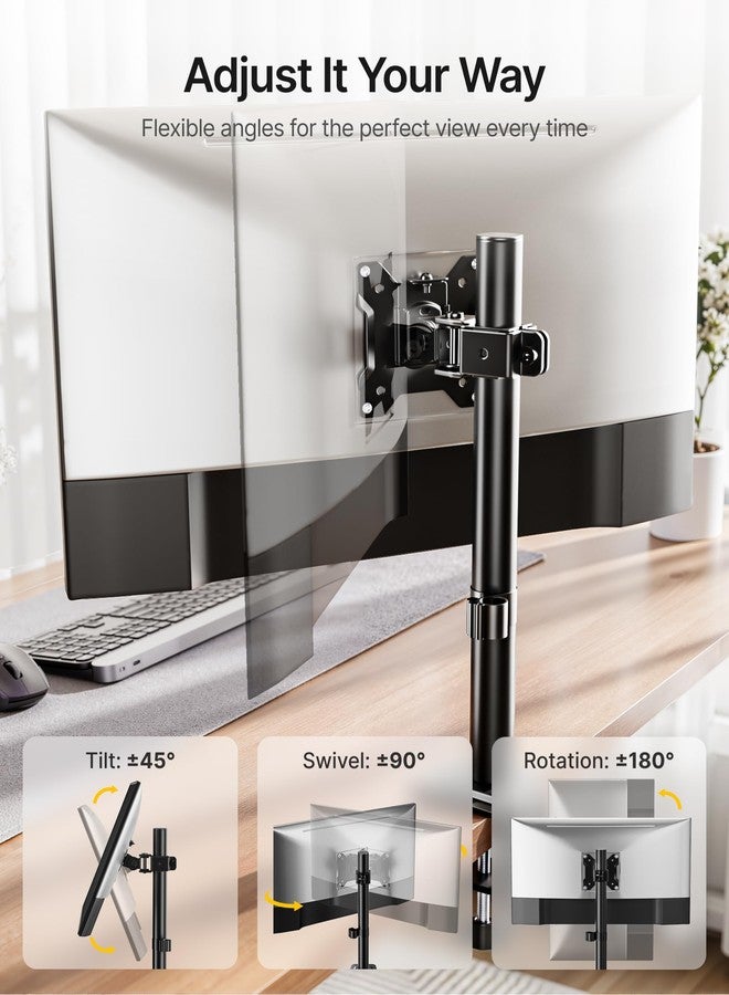 monTEK Single Monitor Stand, Stable Monitor Arm for 17-32 inch& 22lbs Capacity Screen, Height Adjustable Desk Mount with C Clamp and Grommet Base, VESA 75 * 75MM/ 100 * 100MM - Image 3