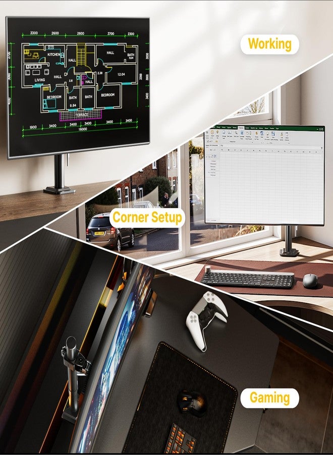 monTEK Single Monitor Stand, Stable Monitor Arm for 17-32 inch& 22lbs Capacity Screen, Height Adjustable Desk Mount with C Clamp and Grommet Base, VESA 75 * 75MM/ 100 * 100MM - Image 2
