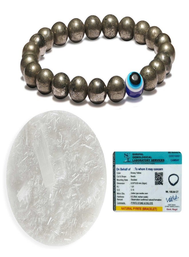 SOLAVA Raw Pyrite Bracelet Original Certified with Selenite Plate | Natural Golden Pyrite Stone Bracelet for Men & Women for Money, Protection & Energy Cleansing - Image 1