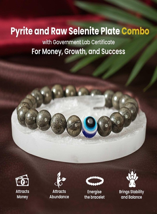 SOLAVA Raw Pyrite Bracelet Original Certified with Selenite Plate | Natural Golden Pyrite Stone Bracelet for Men & Women for Money, Protection & Energy Cleansing - Image 3