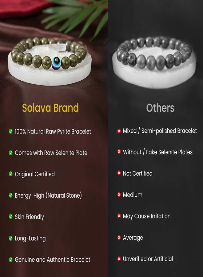 SOLAVA Raw Pyrite Bracelet Original Certified with Selenite Plate | Natural Golden Pyrite Stone Bracelet for Men & Women for Money, Protection & Energy Cleansing - Image 5