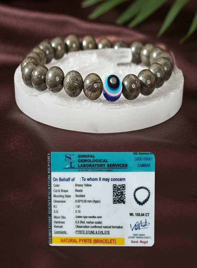 SOLAVA Raw Pyrite Bracelet Original Certified with Selenite Plate | Natural Golden Pyrite Stone Bracelet for Men & Women for Money, Protection & Energy Cleansing - Image 2