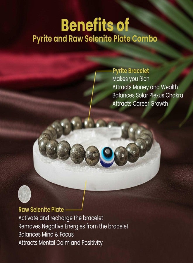 SOLAVA Raw Pyrite Bracelet Original Certified with Selenite Plate | Natural Golden Pyrite Stone Bracelet for Men & Women for Money, Protection & Energy Cleansing - Image 4