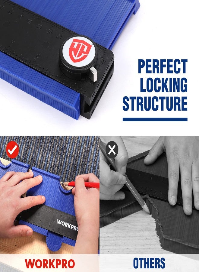 ووركبرو مقياس محيط قابل للتوصيل من WORKPRO (10+10 بوصة)، ناسخ للملفات الشخصية مع قفل، ينسخ الأشكال غير المنتظمة بدقة، هدية للأب والزوج، أداة تحديد الخطوط العريضة لأعمال النجارة والأرضيات والسجاد ووضع البلاط - Image 4