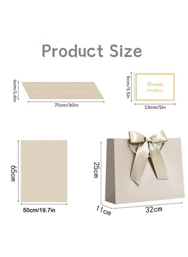 يوفان طقم أكياس هدايا كبيرة بيضاء وذهبية، قطعتان، 32×25×11 سم، بمقابض من الجوت وفيونكة ستان ومناديل ورقية وبطاقة تهنئة، تصميم بإطار ذهبي، هيكل ورقي معزز، لحفلات الزفاف والعيد والتجمعات العائلية، تغليف هدايا أنيق - Image 2