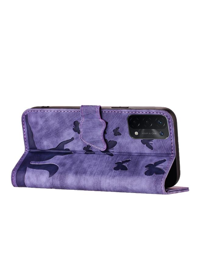 اس-توب جراب لهاتف OPPO A74 5G / A54 5G / A93 5G جراب هاتف جلدي قلاب مزخرف بنقشة قطة الفراشة - Image 5