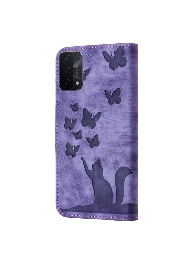 اس-توب جراب لهاتف OPPO A74 5G / A54 5G / A93 5G جراب هاتف جلدي قلاب مزخرف بنقشة قطة الفراشة - Image 3