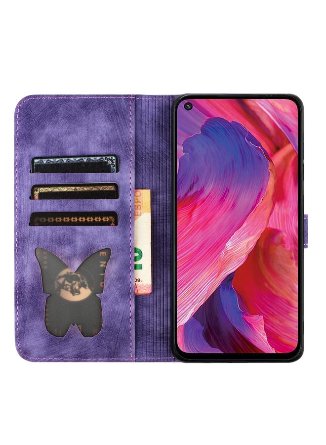 اس-توب جراب لهاتف OPPO A74 5G / A54 5G / A93 5G جراب هاتف جلدي قلاب مزخرف بنقشة قطة الفراشة - Image 4