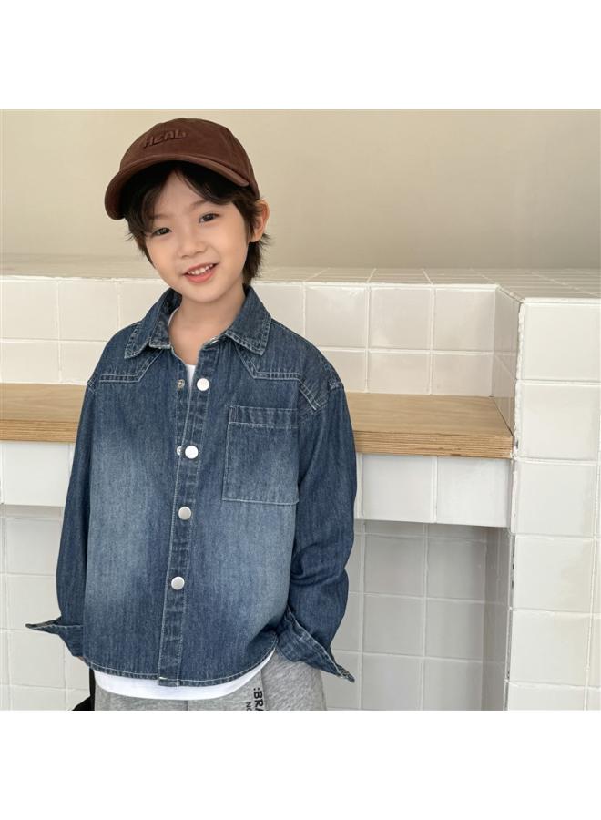 [haima's Autumn New Products Phase Iv] Boys' Pure Cotton Denim Shirts Western Style Autumn Clothes Children's Clothing Korean Style 