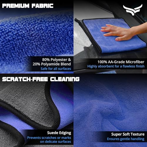 XTRIM Microfiber Cleaning Cloth XL 30X70 cms - 500 GSM, Car Towel for Cleaning, Car Cleaning Clothes Microfiber, Bike & Car Wash, Exterior Cleaning Kapda, Glass Cleaning (Pack of 2, Grey & Blue) - Image 3