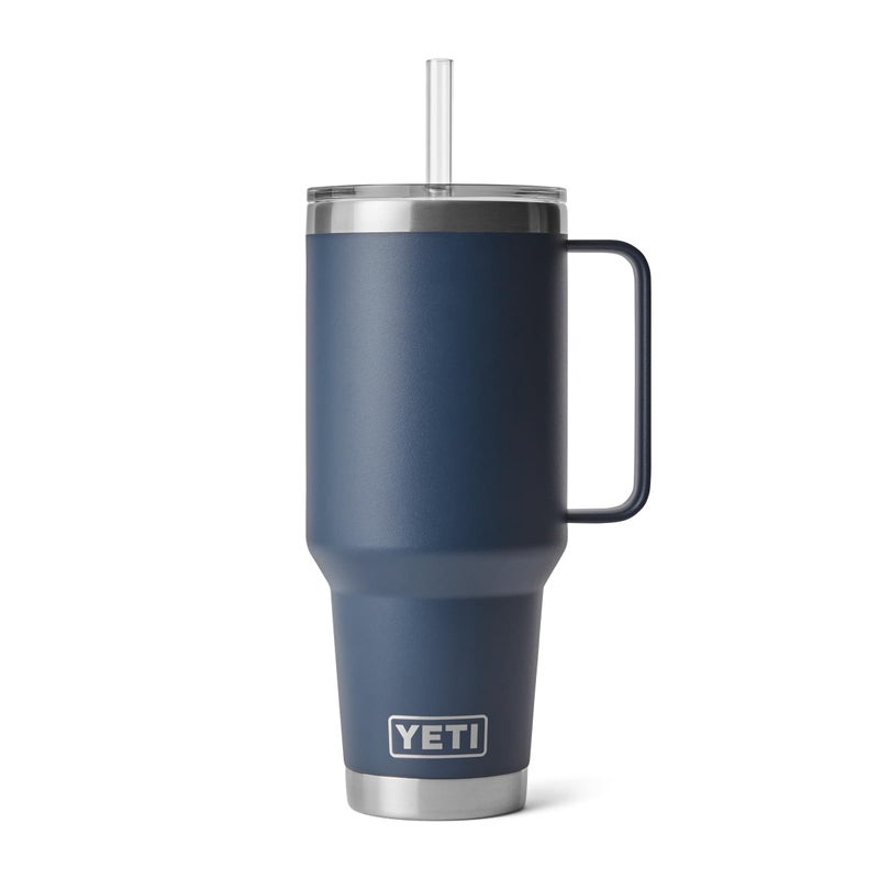 YETI Rambler 42 oz Tumbler with Handle and Straw Lid, Travel Mug Water Tumbler, Vacuum Insulated Cup with Handle, Stainless Steel, Navy - Image 1
