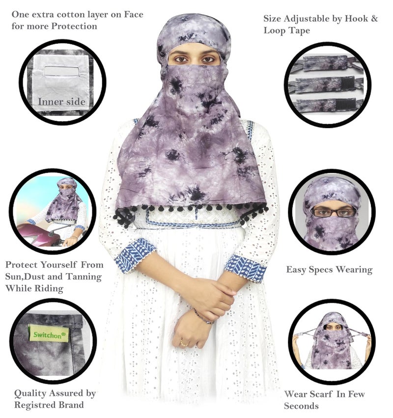 Switchon Rayon Mill Tie Dye Innovative Scarf For Female With Closer 4 Inch Hook And Loop Tape Size Adjustable (Gray) - Image 4
