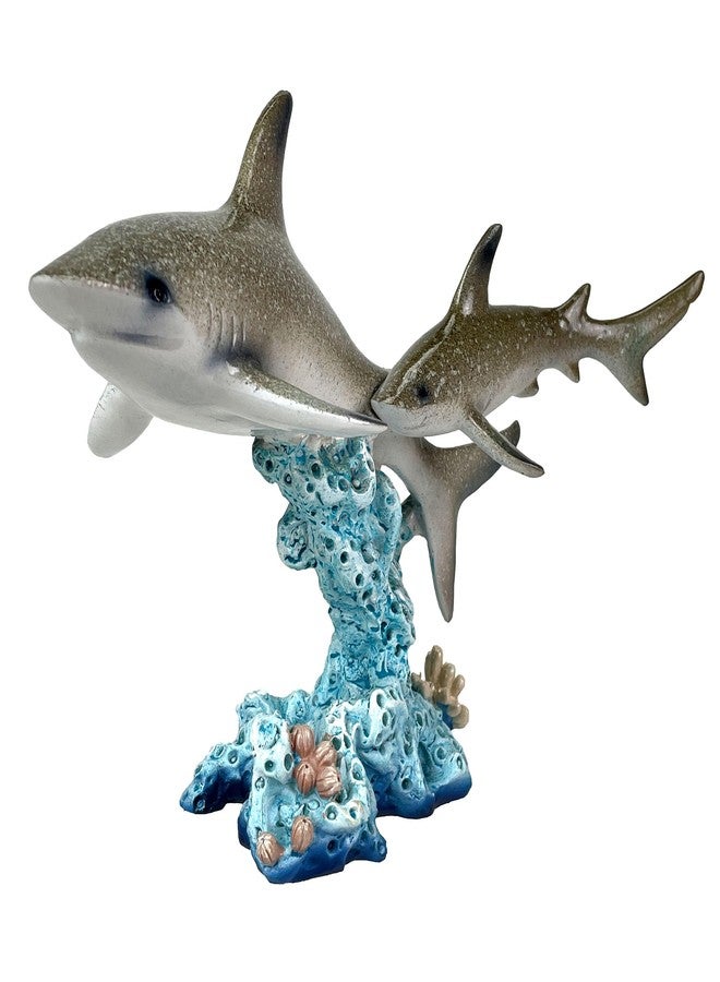 Things2Die4 Double Sharks on Coral Reef Statue, 10" Hand-Painted Resin Marine Life Decor, Realistic Ocean Shark Sculpture, Nautical Coastal Tabletop Accent for Home, Office, Aquarium, Beach House, or Gift - Image 2