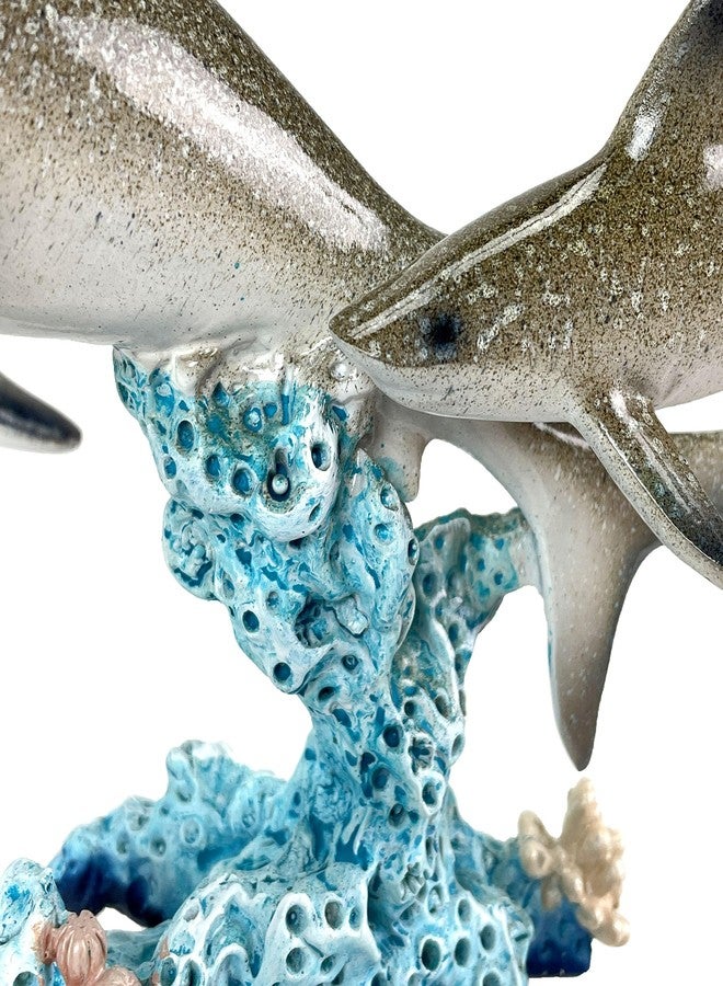 Things2Die4 Double Sharks on Coral Reef Statue, 10" Hand-Painted Resin Marine Life Decor, Realistic Ocean Shark Sculpture, Nautical Coastal Tabletop Accent for Home, Office, Aquarium, Beach House, or Gift - Image 3
