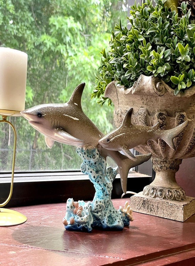Things2Die4 Double Sharks on Coral Reef Statue, 10" Hand-Painted Resin Marine Life Decor, Realistic Ocean Shark Sculpture, Nautical Coastal Tabletop Accent for Home, Office, Aquarium, Beach House, or Gift - Image 5