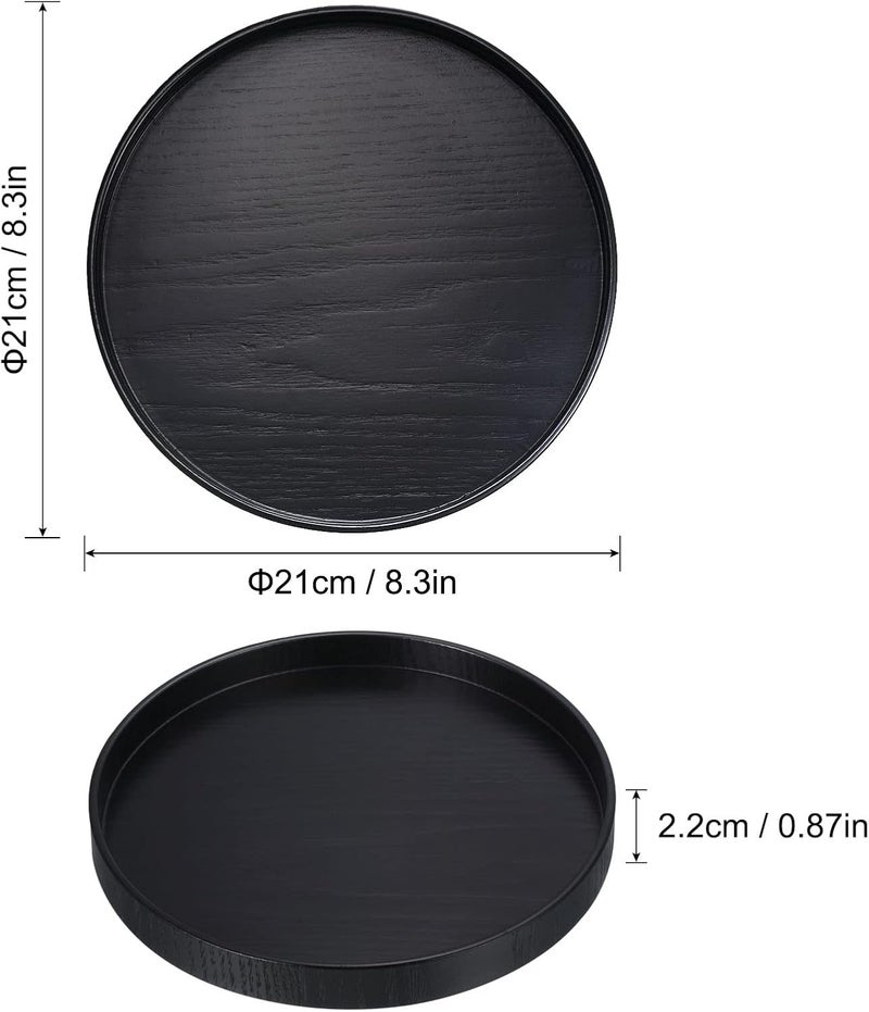 PATIKIL Wood Serving Tray 8 Inch Round Decorative Platter for Home Decor Kitchen Table Candle Holder Black - Image 2