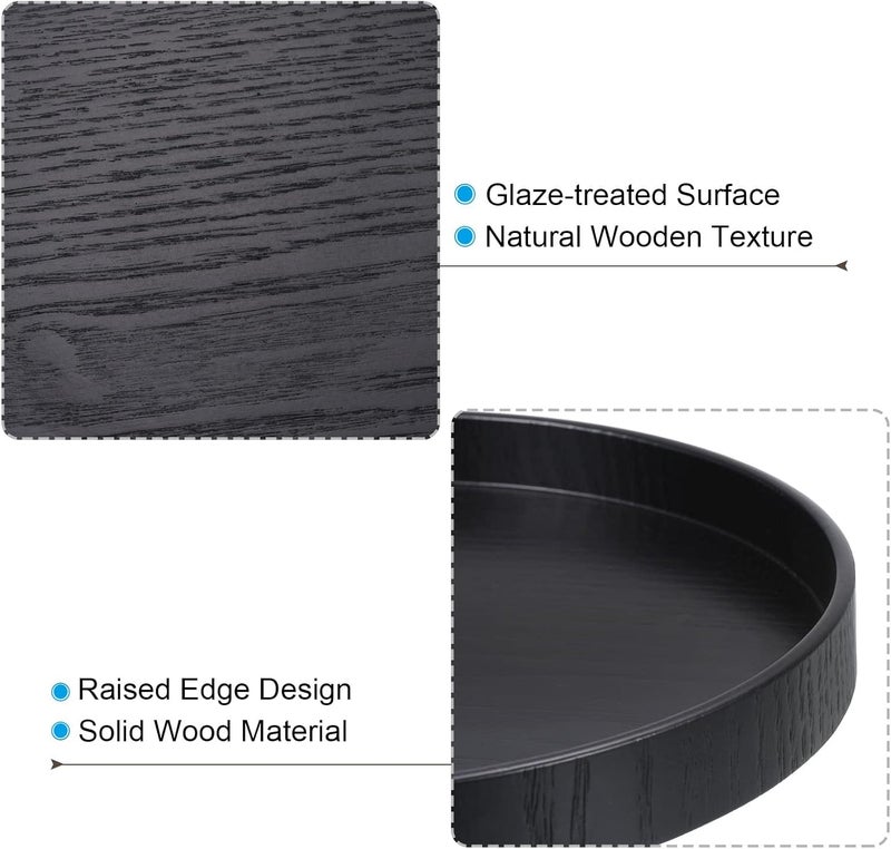 PATIKIL Wood Serving Tray 8 Inch Round Decorative Platter for Home Decor Kitchen Table Candle Holder Black - Image 3