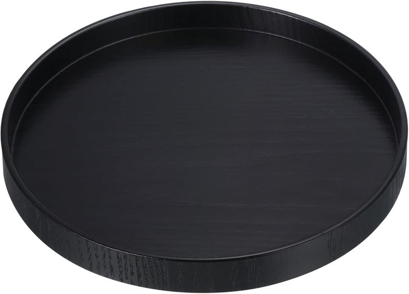 PATIKIL Wood Serving Tray 8 Inch Round Decorative Platter for Home Decor Kitchen Table Candle Holder Black - Image 1