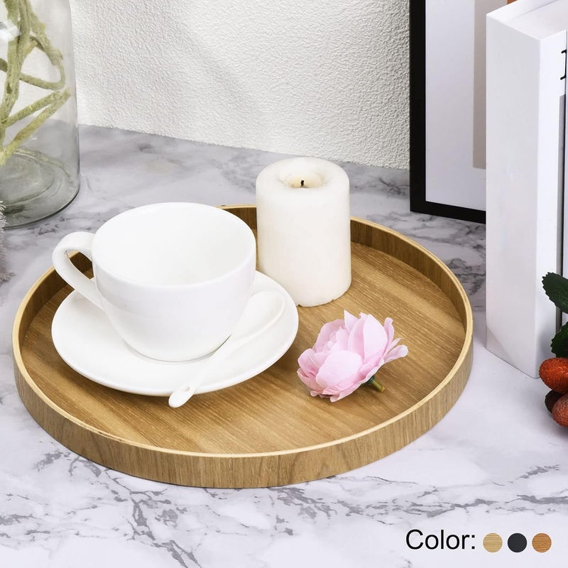 PATIKIL Wood Serving Tray 8 Inch Round Decorative Platter for Home Decor Kitchen Table Candle Holder Black - Image 4