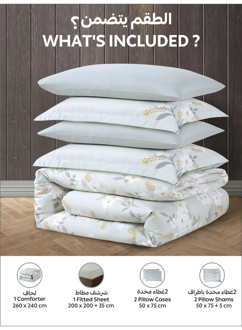 Donetella Bedding Comforter Set King Size, 6-Pcs Bed Set Fits 200x200 Cms -Printed Bedding Set-All Season- Brushed Microfiber (طقم مفرش سرير فندقي)