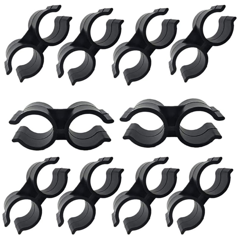 10pcs Black Double Port Pipe Clamps Clips Hdtyyln 24mm Diameter Plastic Double Line Clamps Shelf Pole Connector Chain Link Fence Panel Clamps Clips Pipe Linking and Fastening Fastener Accessories