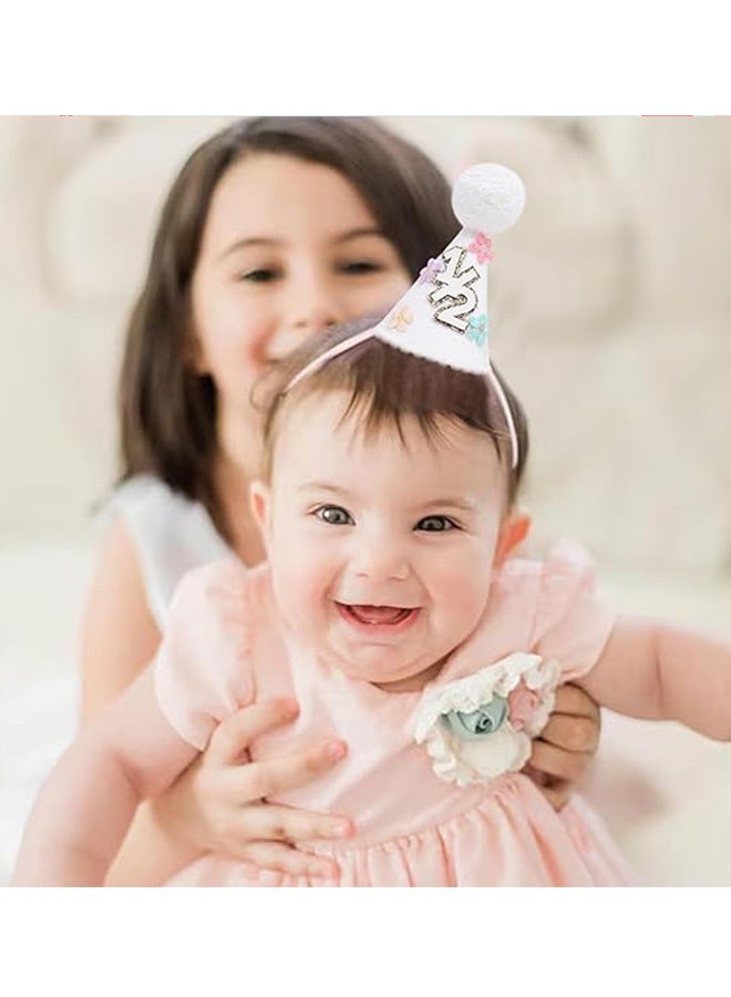 قبعة نصف عيد ميلاد للأطفال مزينة بأزهار ملونة وبرقائق لامعة، قبعة حفلات مخروطية الشكل مزينة بكرات صوفية، إكسسوار تصوير بزخارف بوهيمية للأزهار، مناسبة لاحتفال مرور 6 أشهر، حفلات ”كعكة سماش“، حفلات استقبال المولود الجديد، واحتفالات نصف عيد الميلاد - Image 4