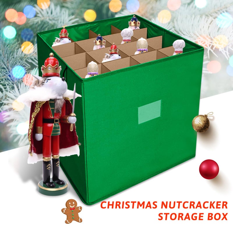 Tngan Christmas Nutcracker and Figurine Collectible Storage Box, Fits 16 Holiday Ornaments, Stores Up to 16" Tall Ornaments, Holiday Decor Organizer with Dividers, Nutcracker not Included(Green) - Image 5