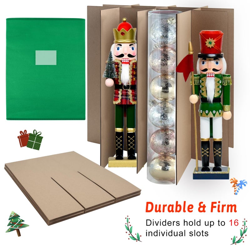 Tngan Christmas Nutcracker and Figurine Collectible Storage Box, Fits 16 Holiday Ornaments, Stores Up to 16" Tall Ornaments, Holiday Decor Organizer with Dividers, Nutcracker not Included(Green) - Image 4