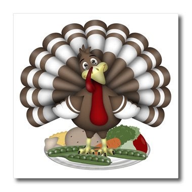 3DROSE 3dRose ht_216933_2 Cute Large Brown and White Thanksgiving Turkey on Vegetables Iron on Heat Transfer for White  - Image 1