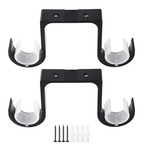 AddGrace Heavy Duty Double Curtain Rod Holders 2 Pack-Ceiling Curtain Rod Brackets Drilled Aluminum Alloy for Bedroom Living Room（Black） - Image 1