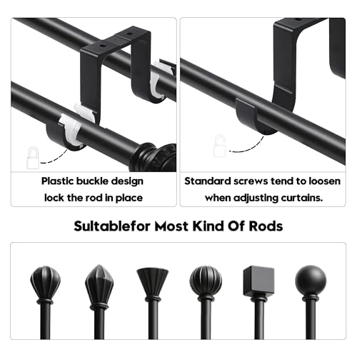 AddGrace Heavy Duty Double Curtain Rod Holders 2 Pack-Ceiling Curtain Rod Brackets Drilled Aluminum Alloy for Bedroom Living Room（Black） - Image 3
