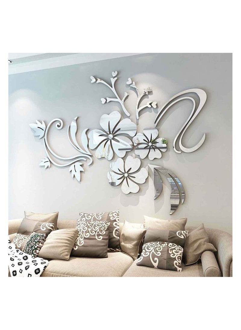 SYOSI Wall Stickers 3D Flower Mirror Family Wall Decals Living Room Wall Decor Mirror Stickers for Walls Decor Living Room Home Decorations Room Decor for Office Sofa Bedroom Mirror Decals 75*100cm  - Image 1