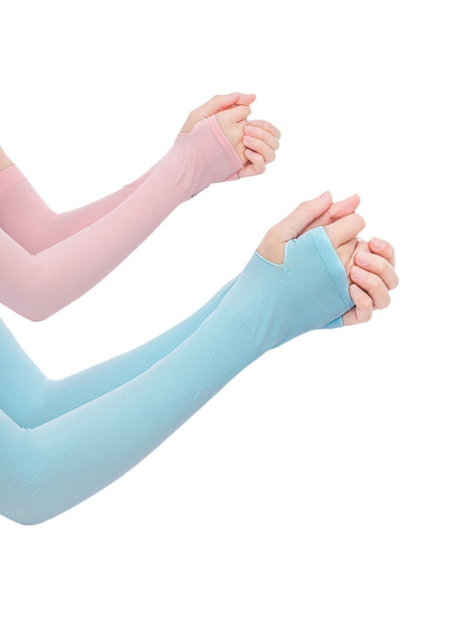 Sunscreen Ice Sleeves Summer Outdoor Sleeves Women's Sunscreen Sleeves Men's Cycling Arm Sleeves Summer Ice Silk Sleeves Two pairs(Pink+Blue) - Image 1