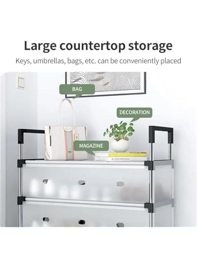 بيوينتي رف احذية، منظم احذية من 6 طبقات، تخزين احذية قائم بذاته، رف احذية مقاوم للغبار، خزانة احذية واقفة ضيقة، رف احذية للمدخل، سبيكة صلب، ابيض - Image 3