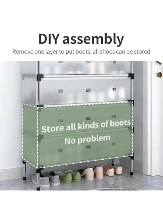 بيوينتي رف احذية، منظم احذية من 6 طبقات، تخزين احذية قائم بذاته، رف احذية مقاوم للغبار، خزانة احذية واقفة ضيقة، رف احذية للمدخل، سبيكة صلب، ابيض - Image 4
