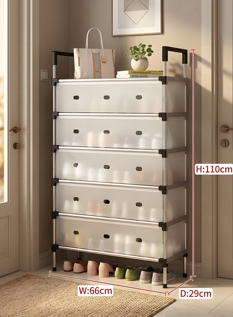 بيوينتي رف احذية، منظم احذية من 6 طبقات، تخزين احذية قائم بذاته، رف احذية مقاوم للغبار، خزانة احذية واقفة ضيقة، رف احذية للمدخل، سبيكة صلب، ابيض - Image 2