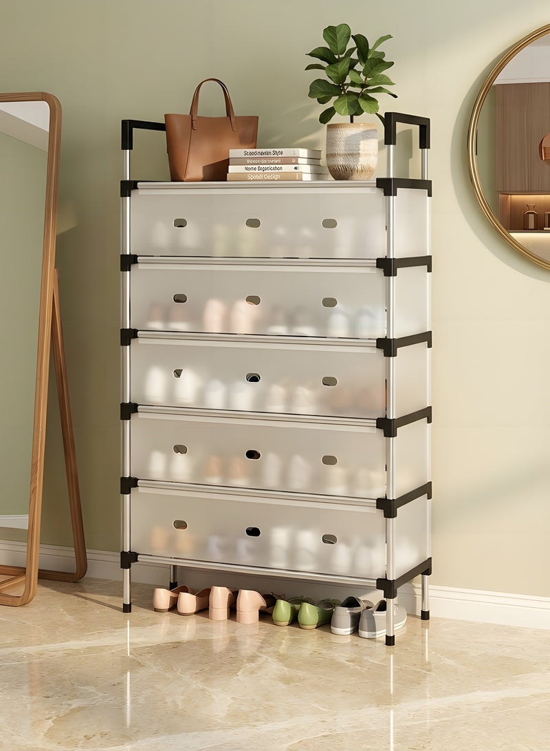 بيوينتي رف احذية، منظم احذية من 6 طبقات، تخزين احذية قائم بذاته، رف احذية مقاوم للغبار، خزانة احذية واقفة ضيقة، رف احذية للمدخل، سبيكة صلب، ابيض - Image 3