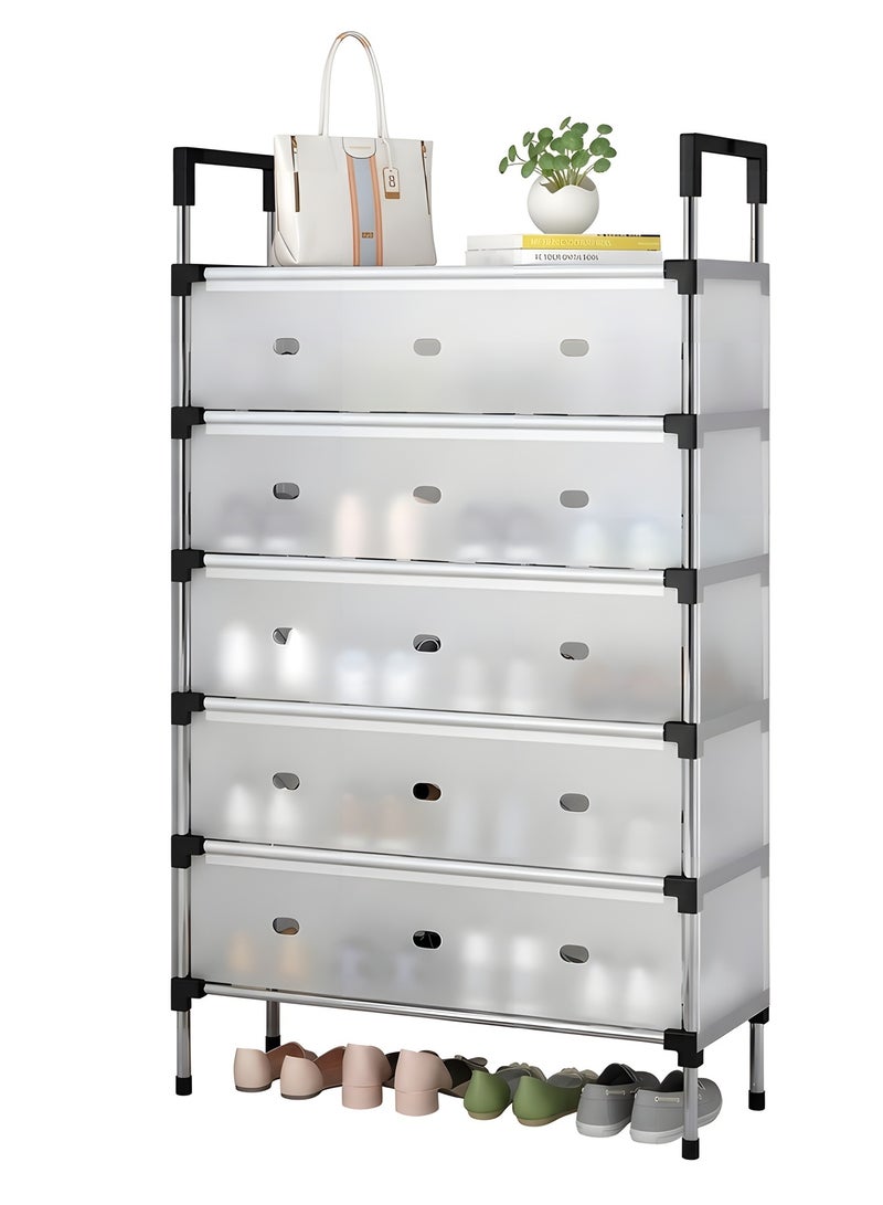 بيوينتي رف احذية، منظم احذية من 6 طبقات، تخزين احذية قائم بذاته، رف احذية مقاوم للغبار، خزانة احذية واقفة ضيقة، رف احذية للمدخل، سبيكة صلب، ابيض - Image 1