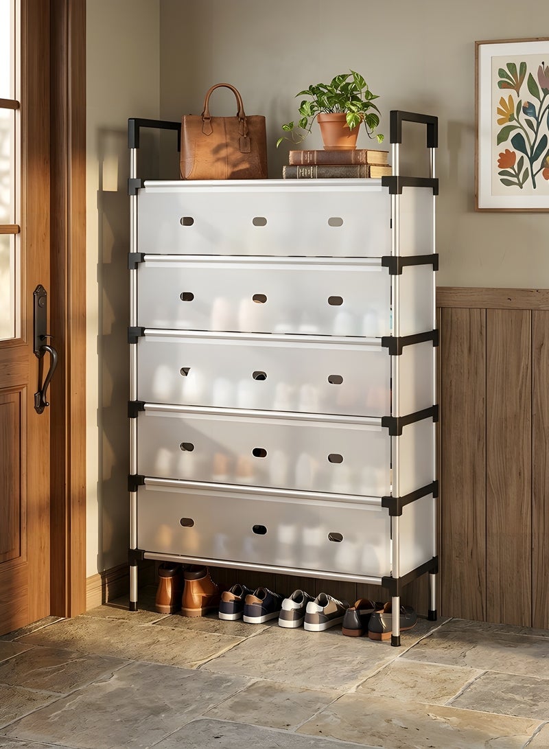 بيوينتي رف احذية، منظم احذية من 6 طبقات، تخزين احذية قائم بذاته، رف احذية مقاوم للغبار، خزانة احذية واقفة ضيقة، رف احذية للمدخل، سبيكة صلب، ابيض - Image 4