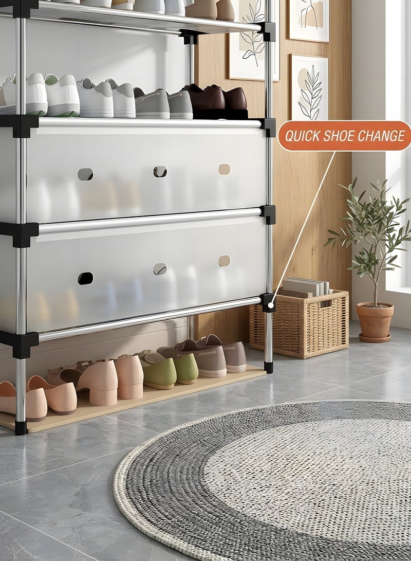 بيوينتي رف احذية، منظم احذية من 6 طبقات، تخزين احذية قائم بذاته، رف احذية مقاوم للغبار، خزانة احذية واقفة ضيقة، رف احذية للمدخل، سبيكة صلب، ابيض - Image 5