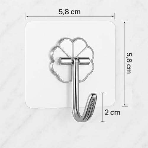 Fuelbyte Wall Hooks for Photo Frames - Adhesive Wall Hooks Heavy Duty, No Drill Hooks for Hanging Strong 5KG - Stick On Hooks for Wall Hangers for Room, Stainless Steel, Transparent (Flower Hook, 10) - Image 3
