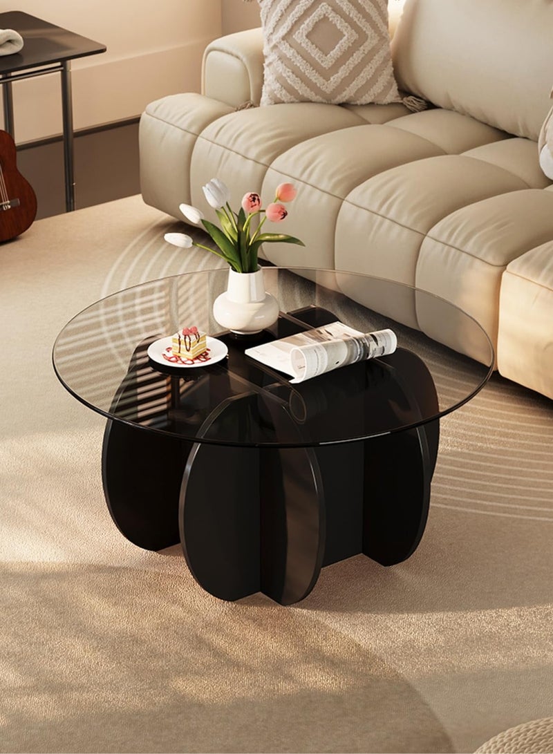 والالا طاولة قهوة أنيقة مع سطح زجاجي دائري وقاعدة فريدة على شكل بتلة، مثالية لديكور غرفة المعيشة، طاولة مركزية عصرية للمنزل والمكتب، أثاث قوي وأنيق لرفع مستوى مساحتك - Image 4