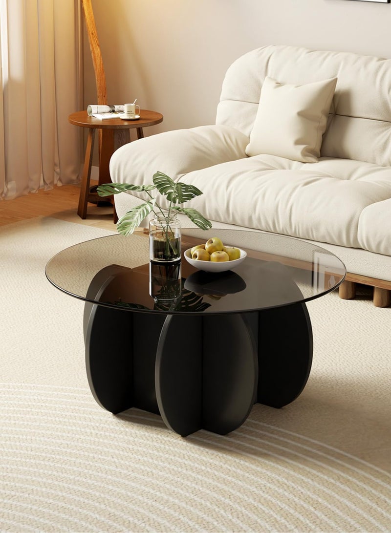 والالا طاولة قهوة أنيقة مع سطح زجاجي دائري وقاعدة فريدة على شكل بتلة، مثالية لديكور غرفة المعيشة، طاولة مركزية عصرية للمنزل والمكتب، أثاث قوي وأنيق لرفع مستوى مساحتك - Image 2
