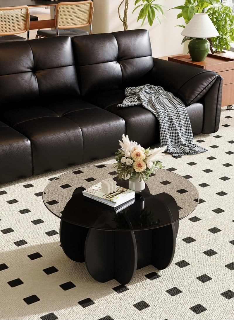 والالا طاولة قهوة أنيقة مع سطح زجاجي دائري وقاعدة فريدة على شكل بتلة، مثالية لديكور غرفة المعيشة، طاولة مركزية عصرية للمنزل والمكتب، أثاث قوي وأنيق لرفع مستوى مساحتك - Image 3