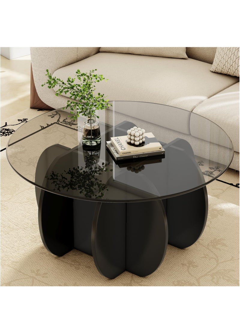 والالا طاولة قهوة أنيقة مع سطح زجاجي دائري وقاعدة فريدة على شكل بتلة، مثالية لديكور غرفة المعيشة، طاولة مركزية عصرية للمنزل والمكتب، أثاث قوي وأنيق لرفع مستوى مساحتك - Image 5